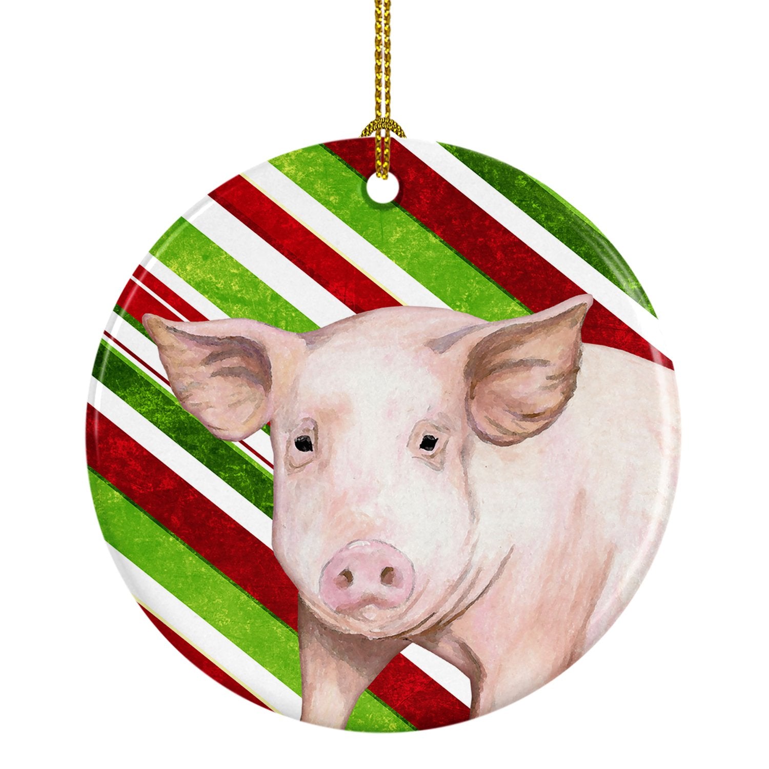 Pig Candy Cane Holiday Christmas Ceramic Ornament SB3136CO1 by Caroline's Treasures