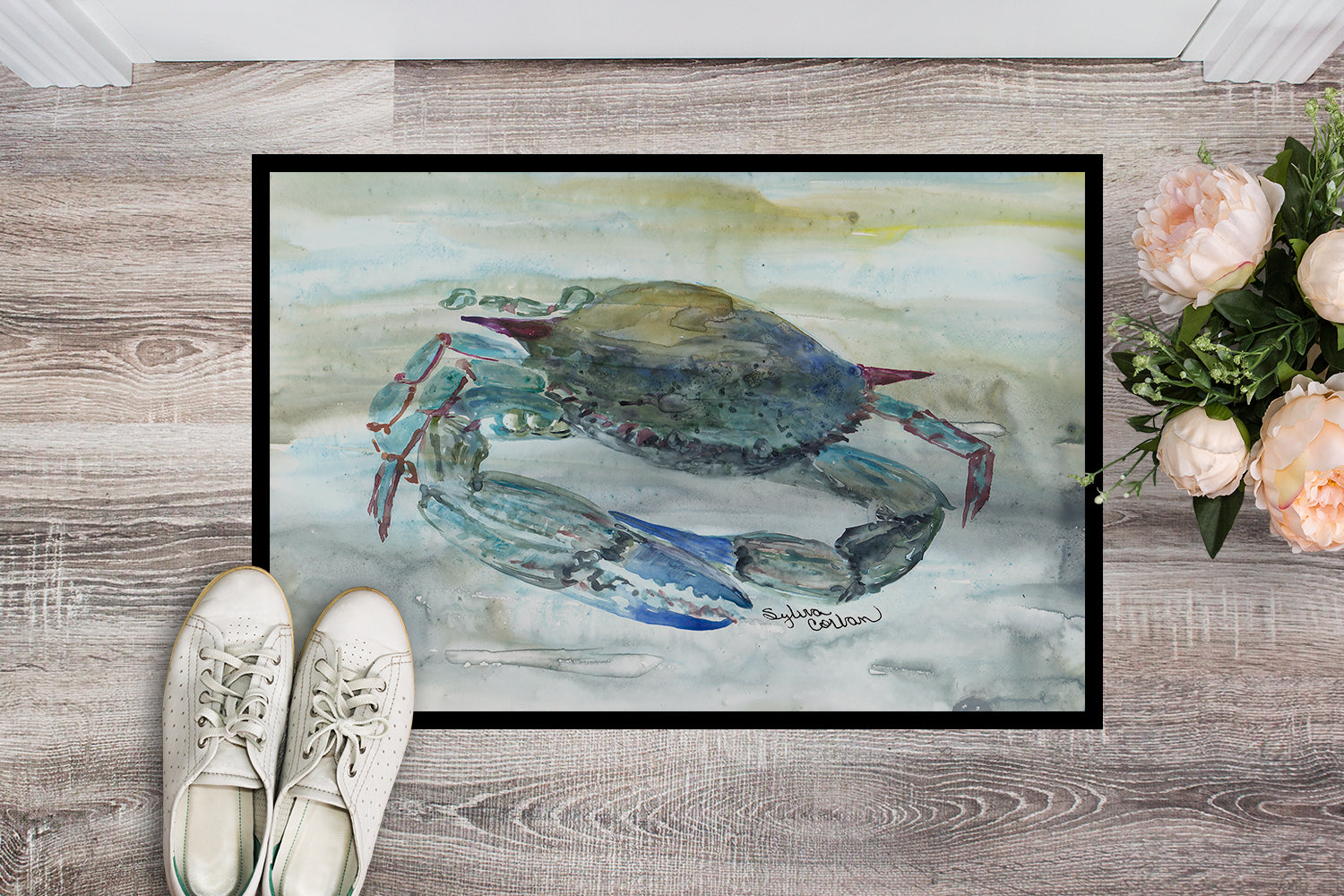 Blue Crab Watercolor Indoor or Outdoor Mat 18x27 SC2003MAT - the-store.com