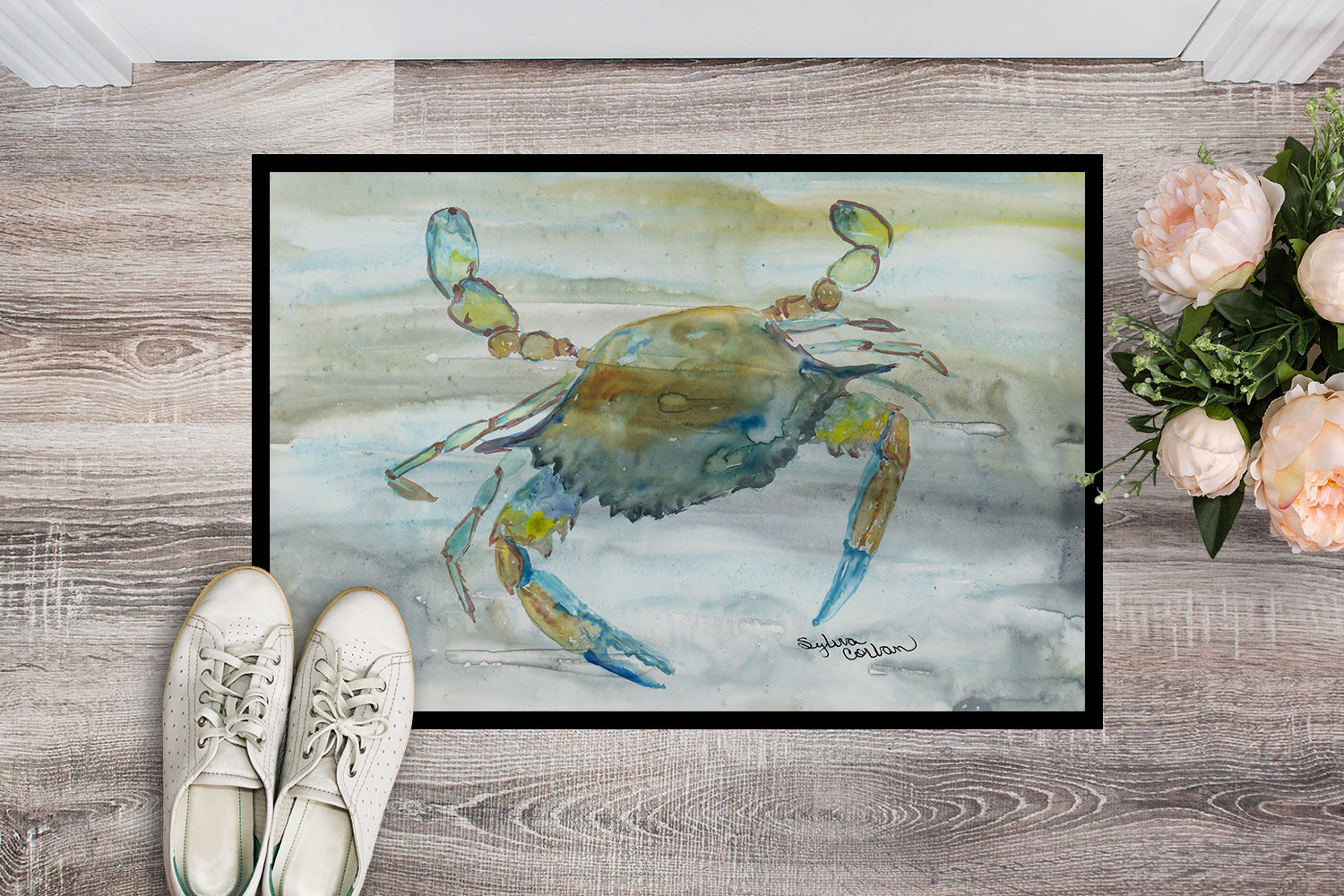 Blue Crab #2 Watercolor Indoor or Outdoor Mat 18x27 SC2004MAT - the-store.com