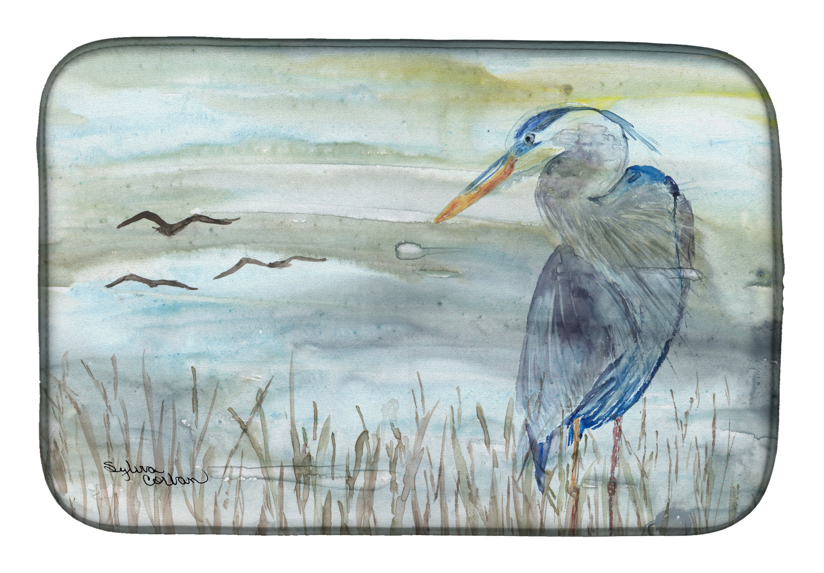 Blue Heron Watercolor Dish Drying Mat SC2007DDM  the-store.com.