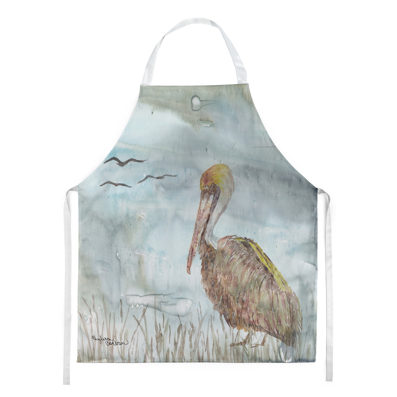 Brown Pelican Watercolor Apron SC2009APRON  the-store.com.