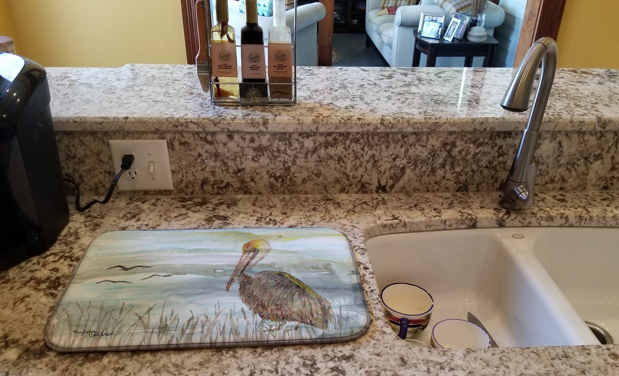 Brown Pelican Watercolor Dish Drying Mat SC2009DDM  the-store.com.