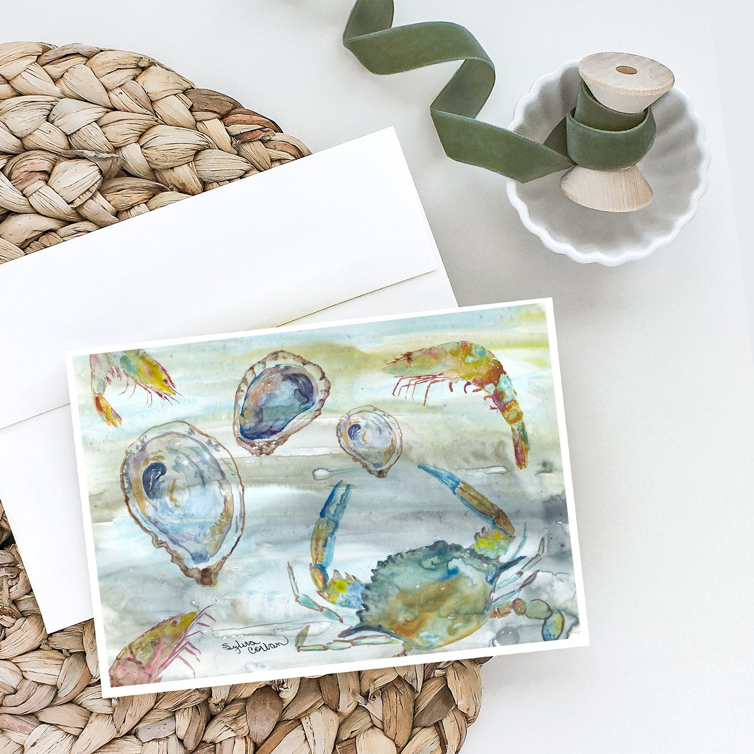 Buy this Crab, Shrimp and Oyster Watercolor Greeting Cards and Envelopes Pack of 8