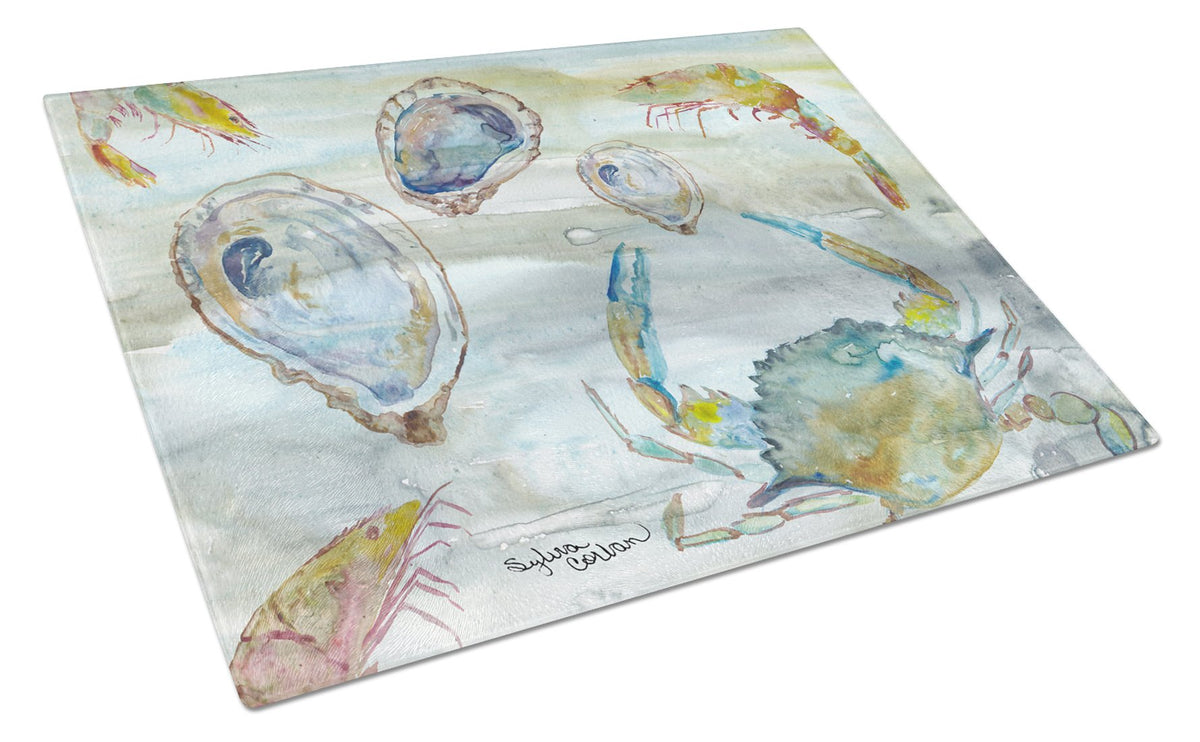 Crab, Shrimp and Oyster Watercolor Glass Cutting Board Large SC2010LCB by Caroline&#39;s Treasures