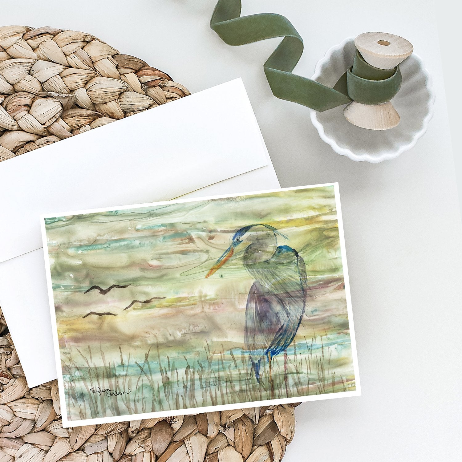 Blue Heron Sunset Greeting Cards and Envelopes Pack of 8 - the-store.com