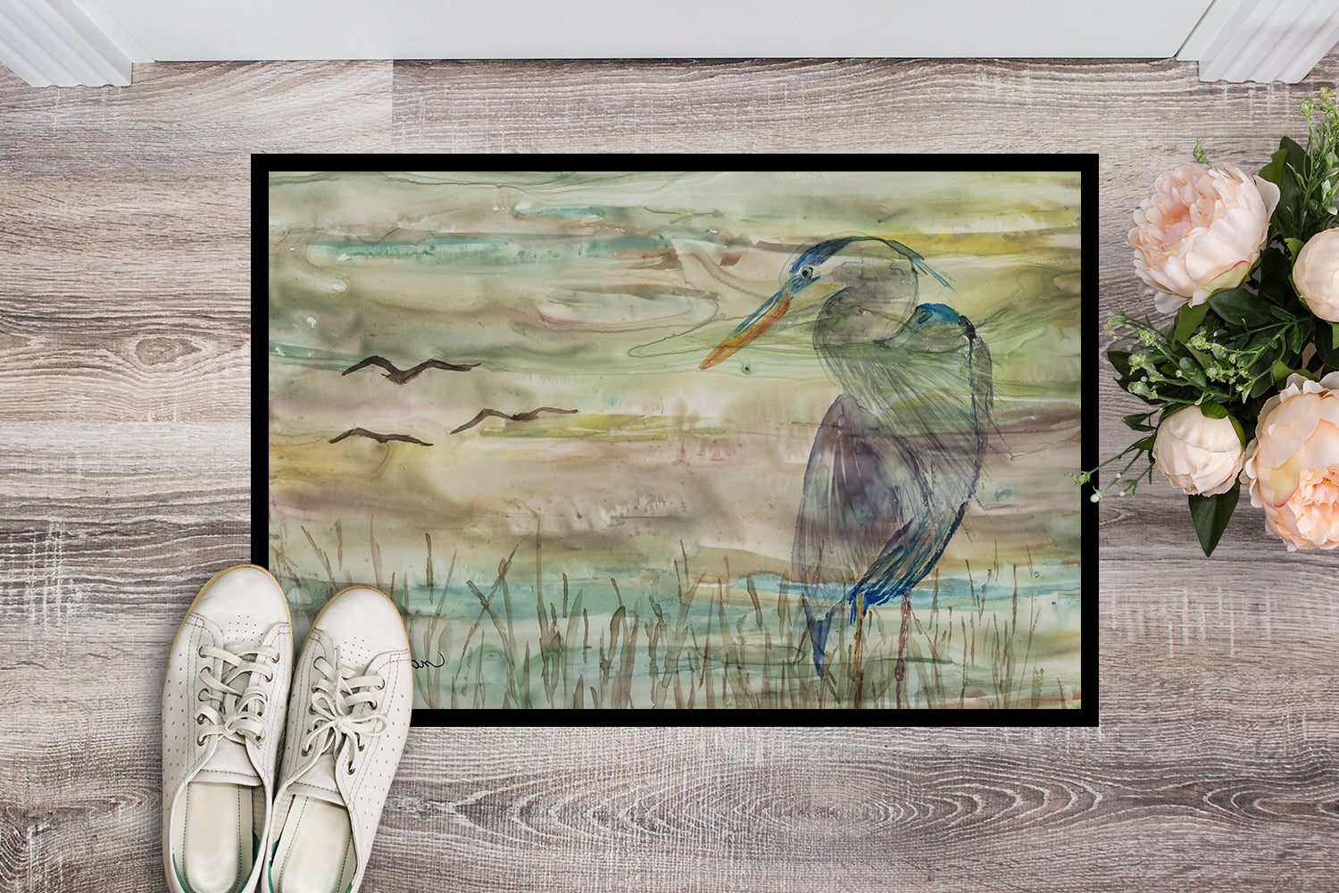 Blue Heron Sunset Indoor or Outdoor Mat 18x27 SC2019MAT - the-store.com