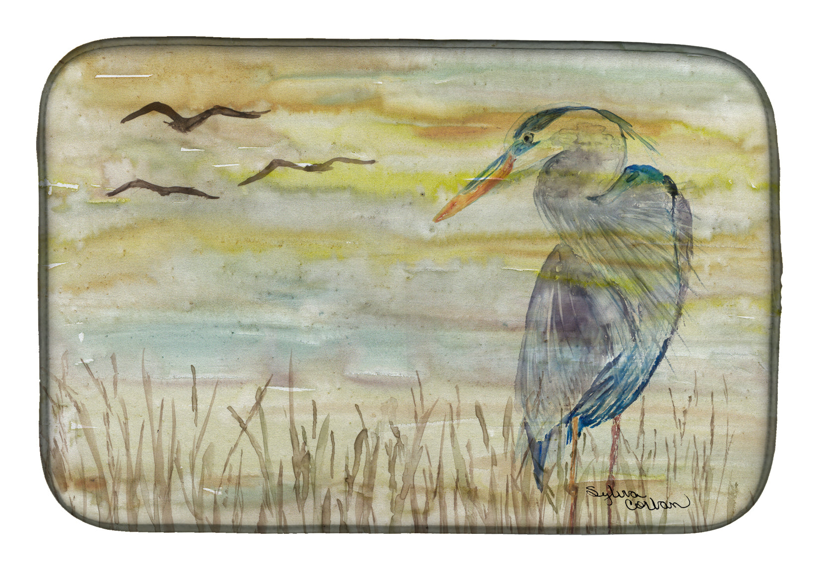 Blue Heron Yellow Sky Dish Drying Mat SC2020DDM  the-store.com.