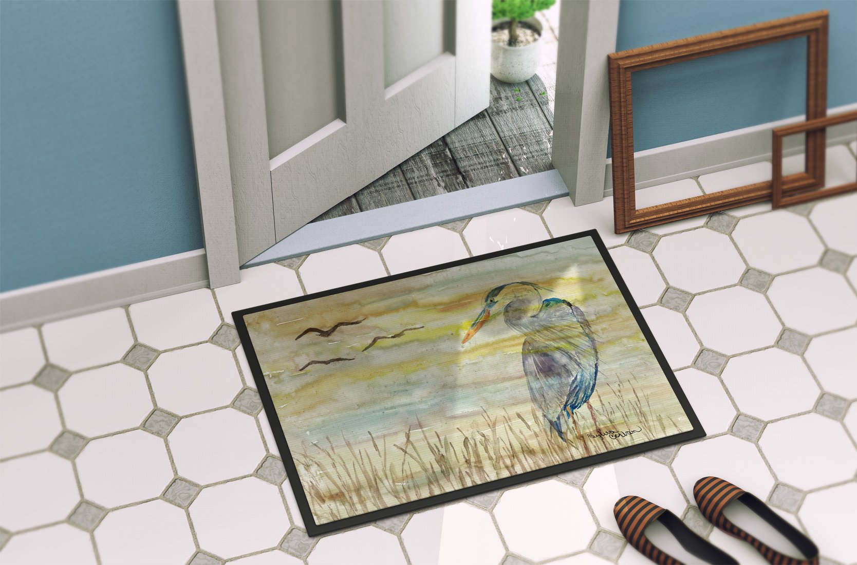 Blue Heron Yellow Sky Indoor or Outdoor Mat 24x36 SC2020JMAT by Caroline's Treasures