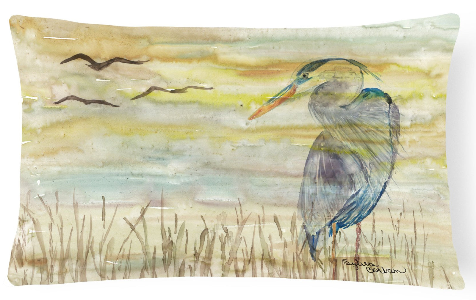 Blue Heron Yellow Sky Canvas Fabric Decorative Pillow SC2020PW1216 by Caroline's Treasures