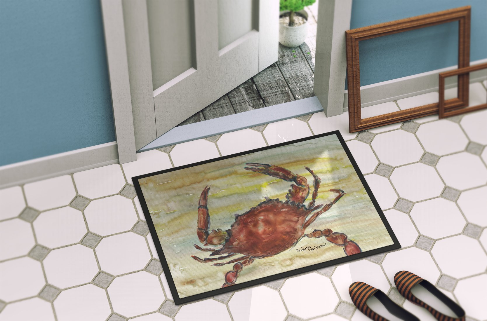 Cooked Crab Yellow Sky Indoor or Outdoor Mat 24x36 SC2022JMAT by Caroline's Treasures