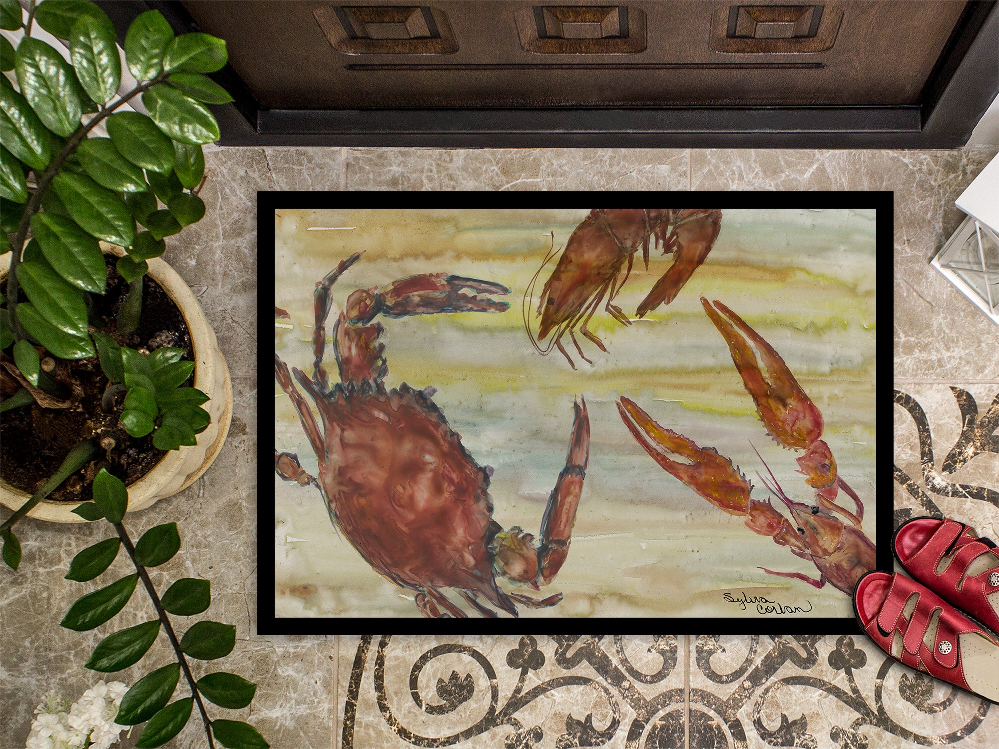 Crab, Shrimp, Oyster Yellow Sky Indoor or Outdoor Mat 18x27 SC2023MAT - the-store.com