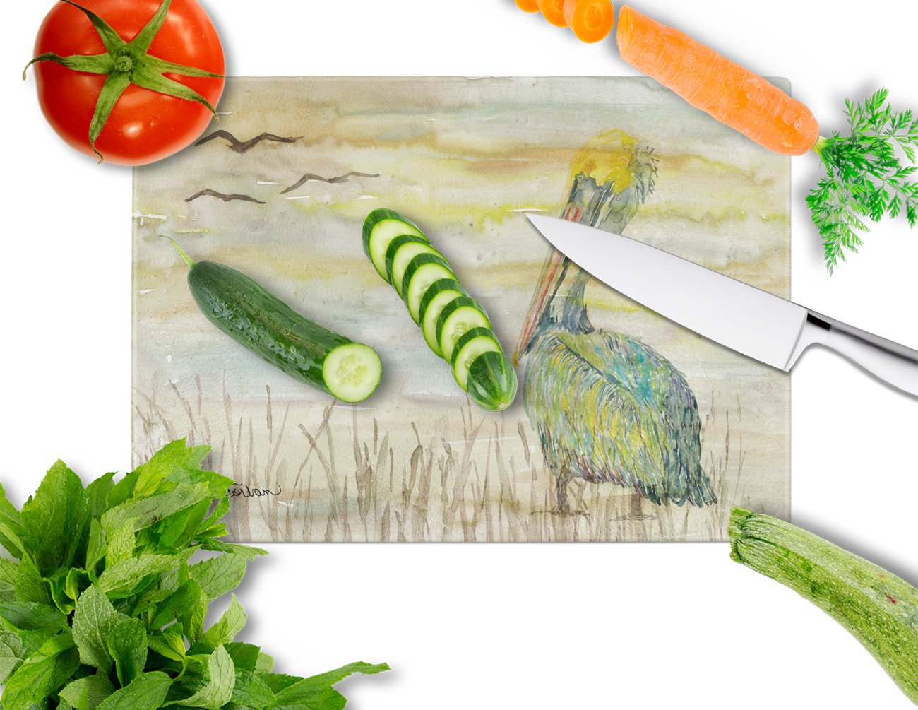 Pelican Yellow Sky Glass Cutting Board Large SC2024LCB by Caroline's Treasures