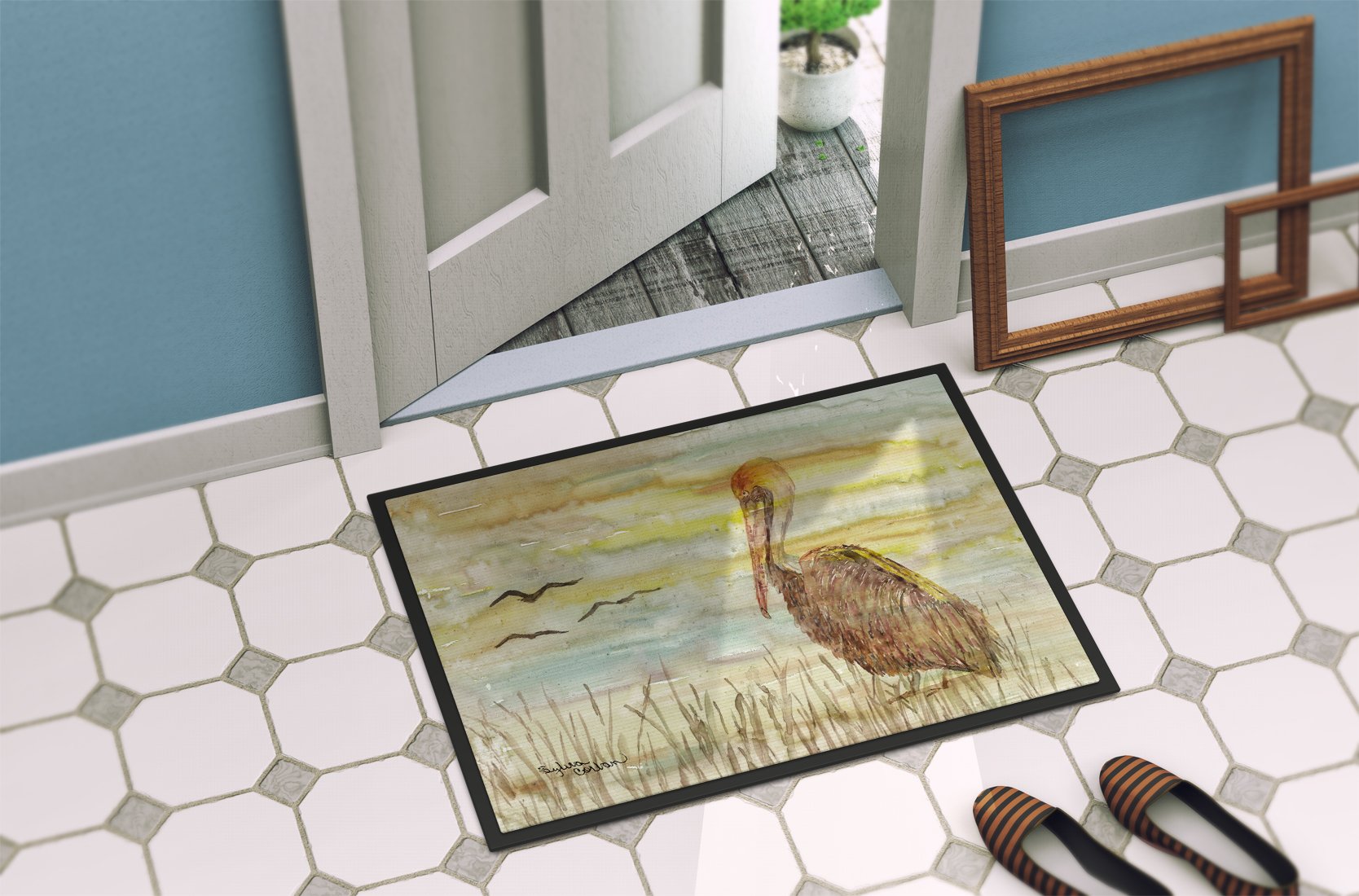 Brown Pelican Yellow Sky Indoor or Outdoor Mat 24x36 SC2025JMAT by Caroline's Treasures