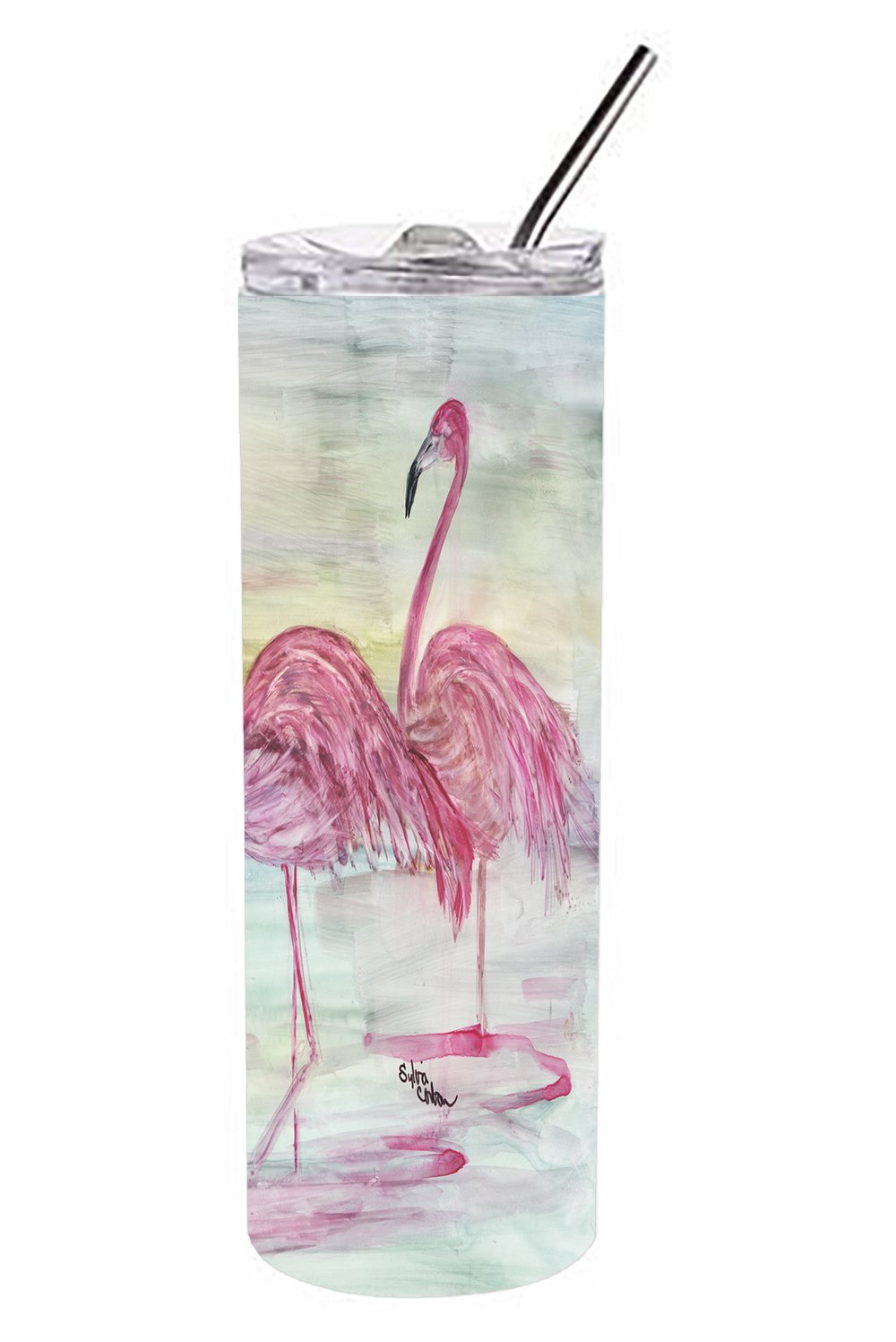 Flamingos Double Walled Stainless Steel 20 oz Skinny Tumbler SC2034TBL20 by Caroline's Treasures