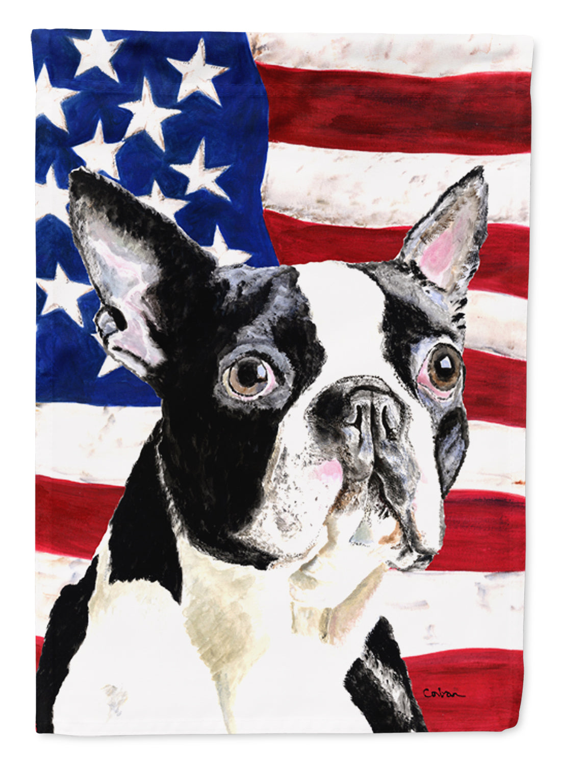 USA American Flag with Boston Terrier Flag Canvas House Size  the-store.com.