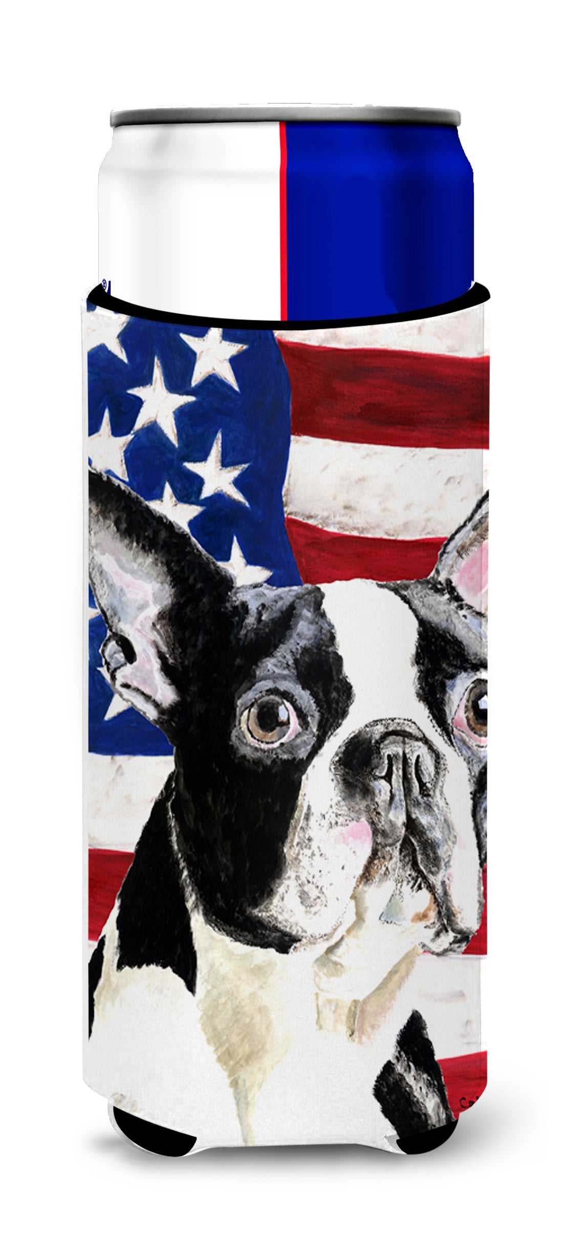 USA American Flag with Boston Terrier Ultra Beverage Insulators for slim cans SC9001MUK.