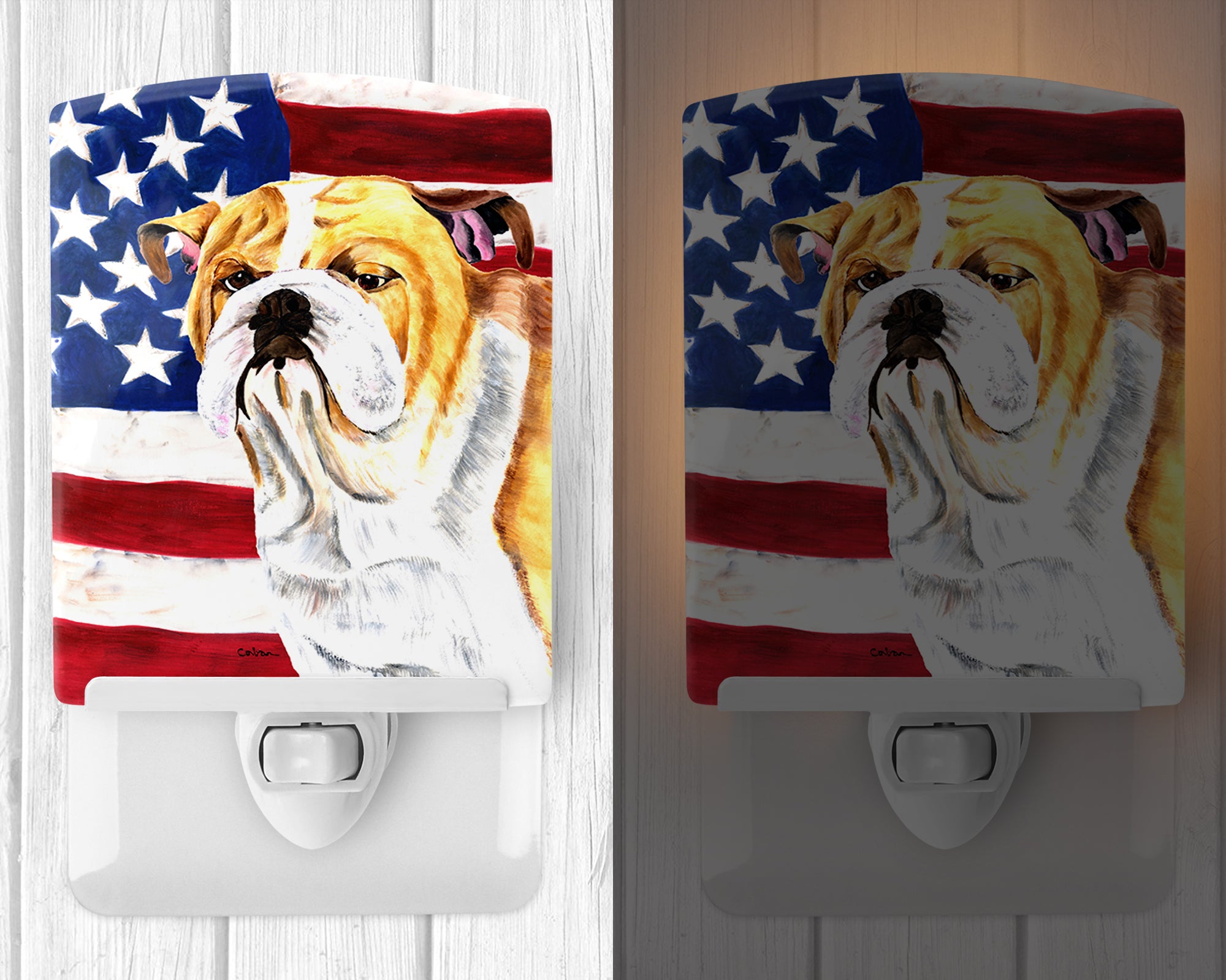 USA American Flag with Bulldog English Ceramic Night Light SC9002CNL - the-store.com