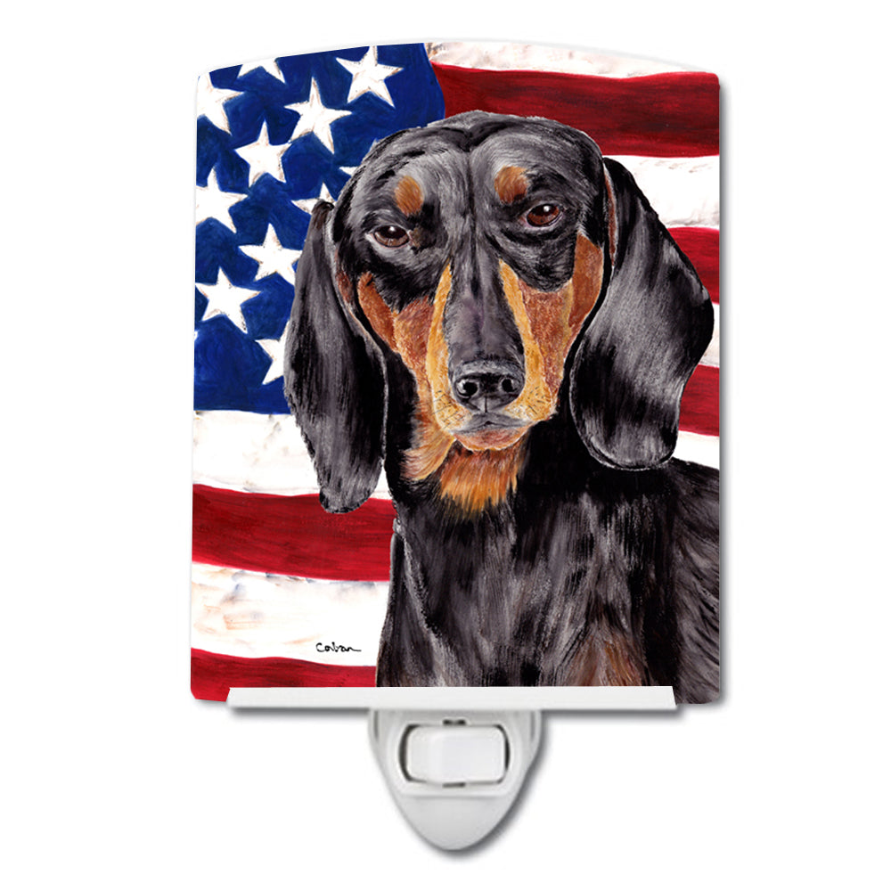 USA American Flag with Dachshund Ceramic Night Light SC9003CNL - the-store.com