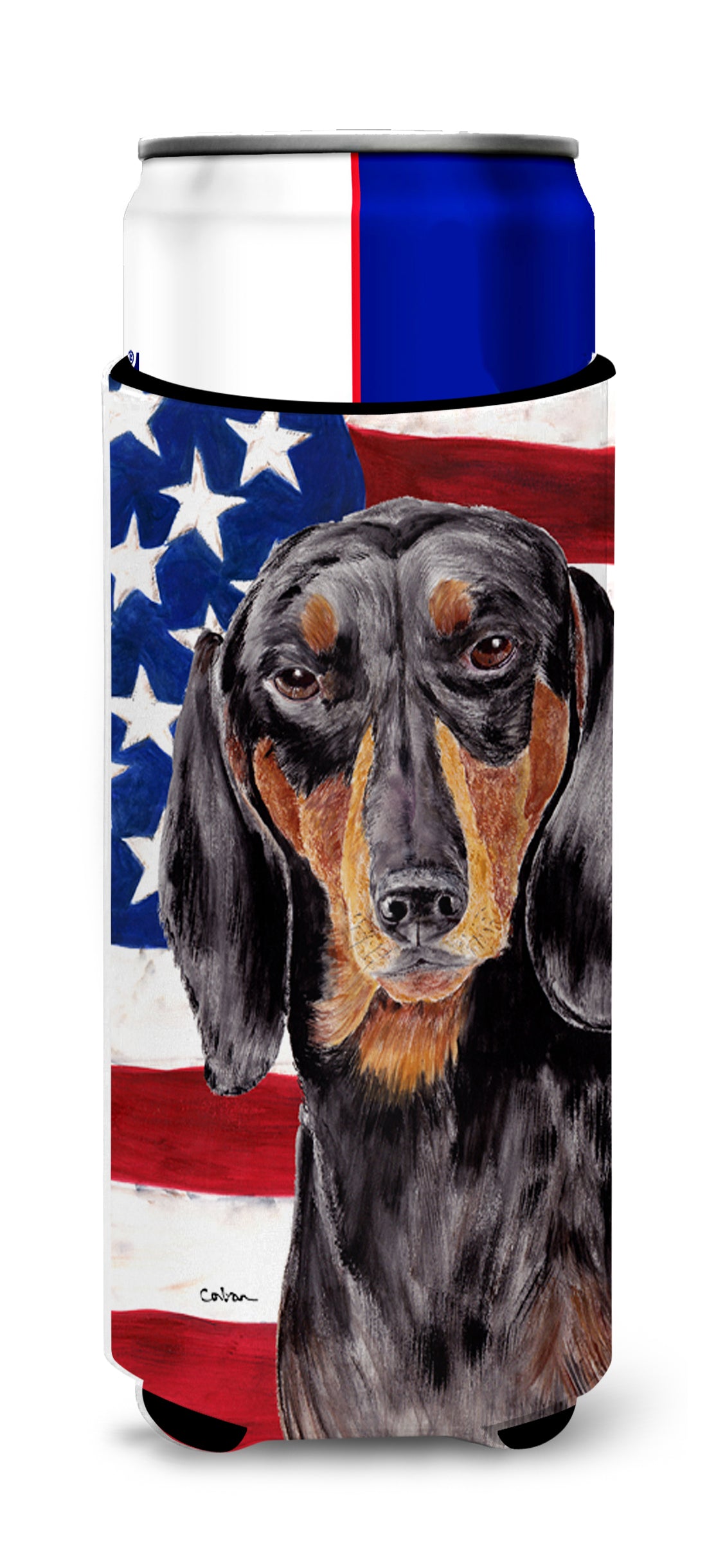 USA American Flag with Dachshund Ultra Beverage Insulators for slim cans SC9003MUK.