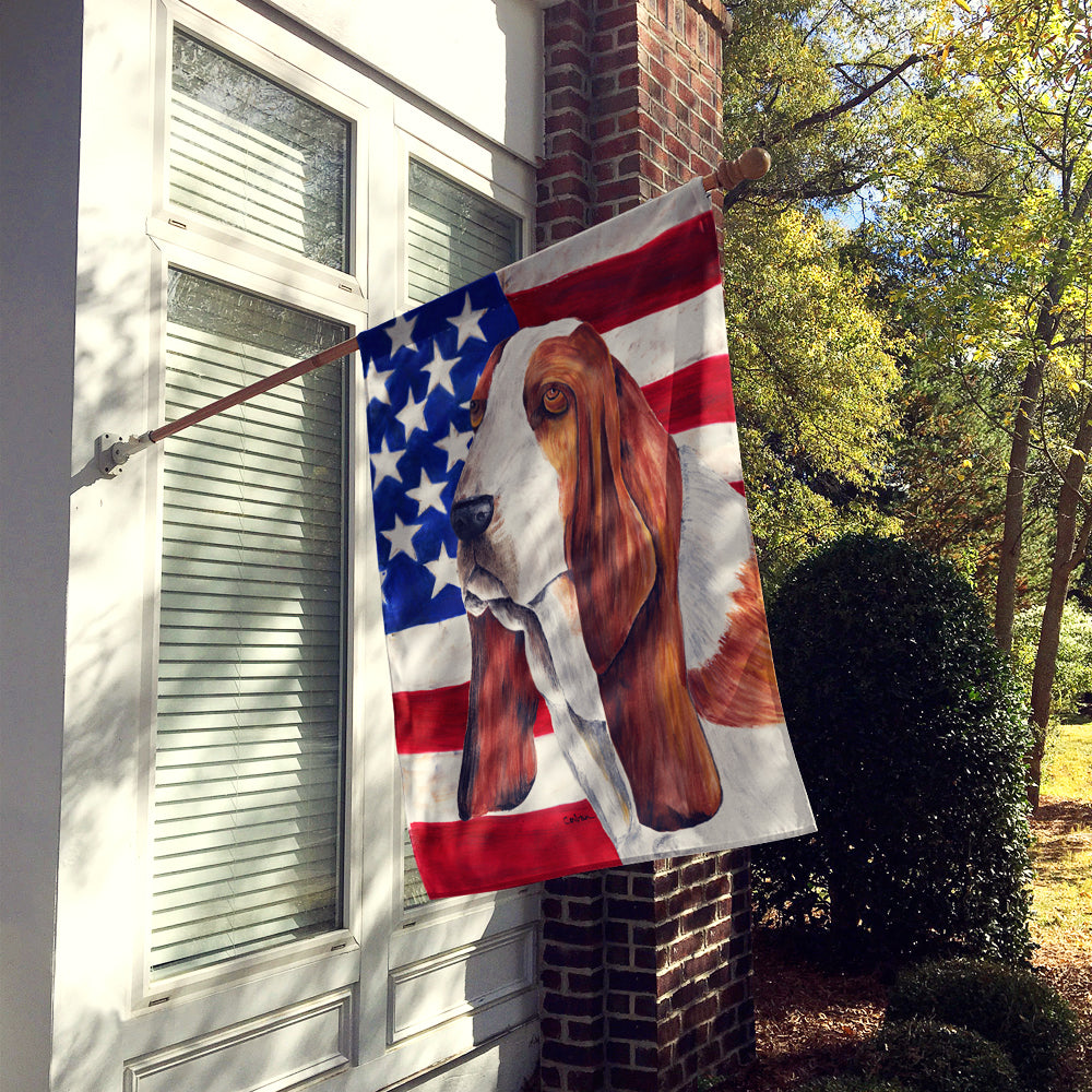 USA American Flag with Basset Hound Flag Canvas House Size  the-store.com.