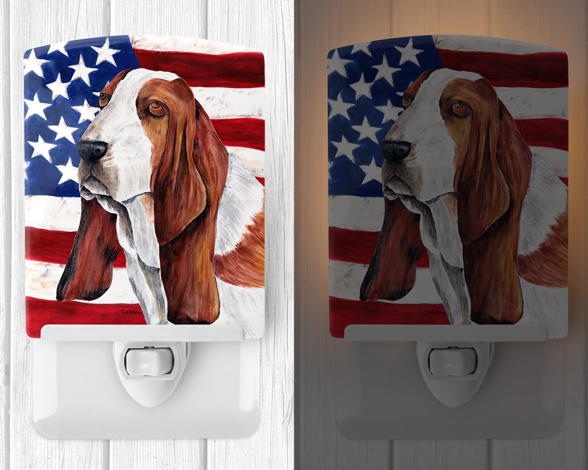 USA American Flag with Basset Hound Ceramic Night Light SC9004CNL - the-store.com