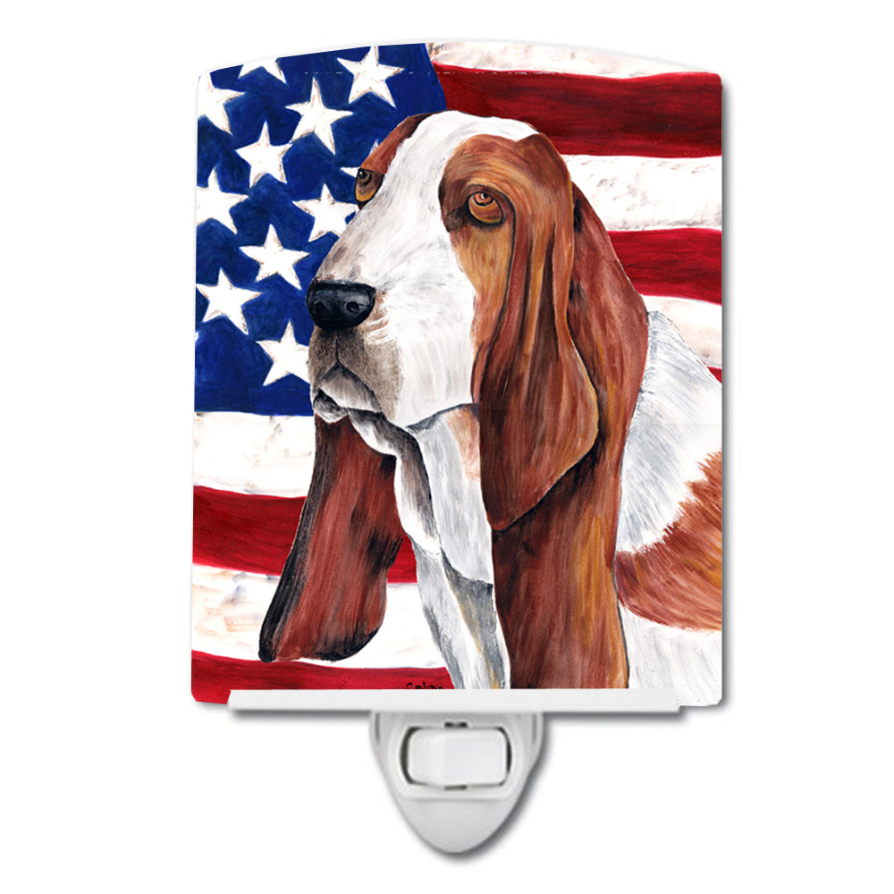 USA American Flag with Basset Hound Ceramic Night Light SC9004CNL - the-store.com