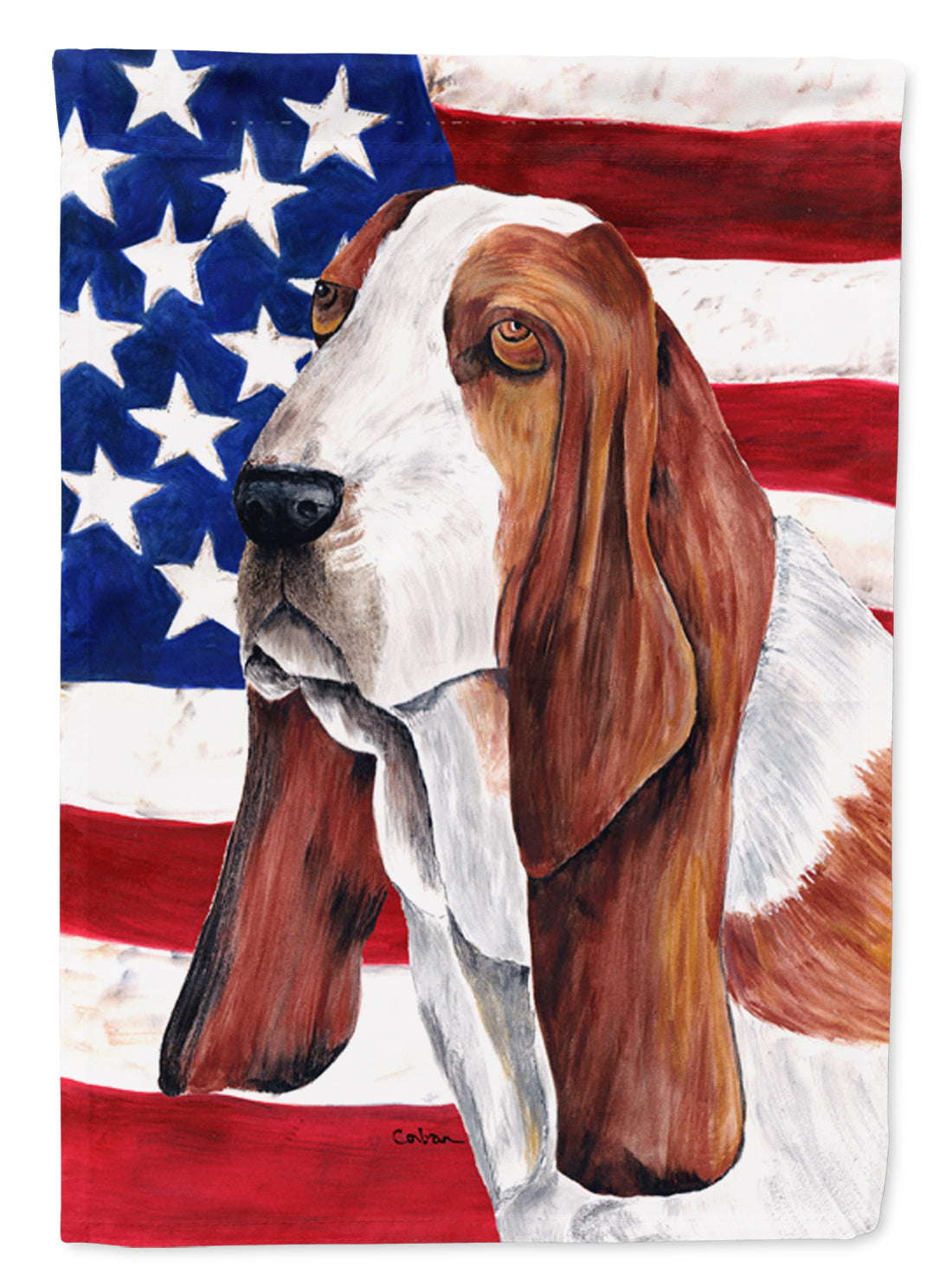 USA American Flag with Basset Hound Flag Garden Size.