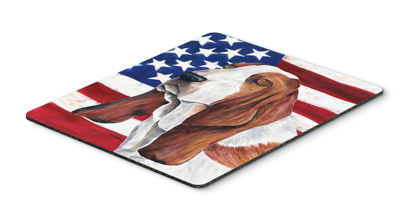 USA American Flag with Basset Hound Mouse Pad, Hot Pad or Trivet by Caroline's Treasures