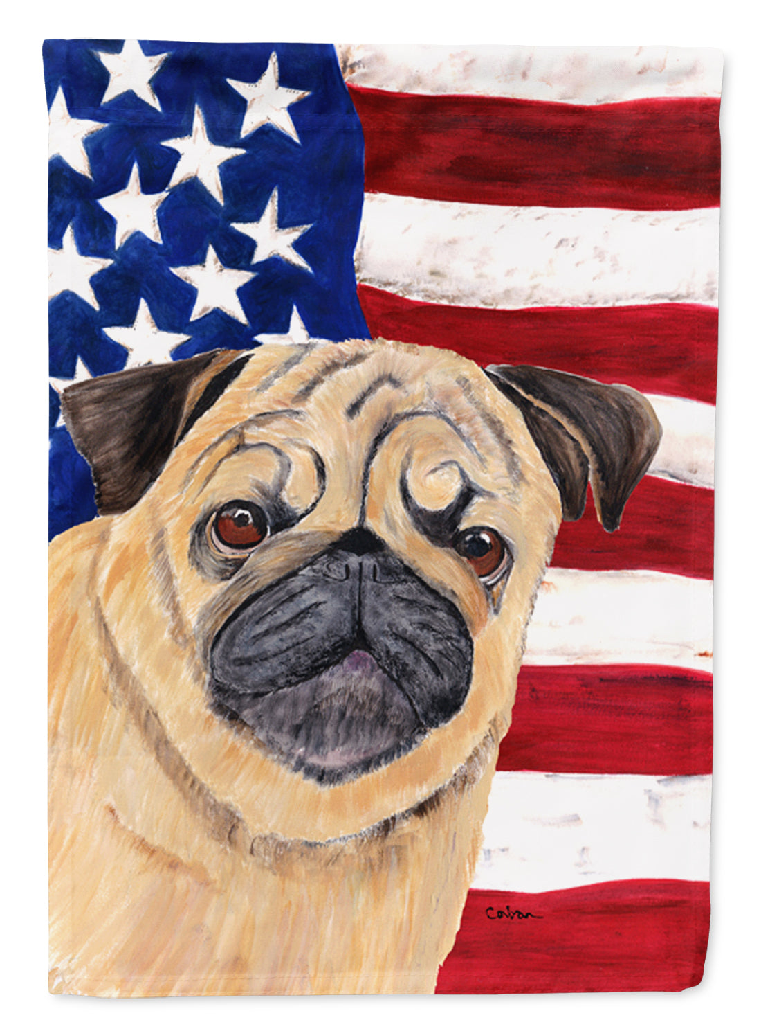 USA American Flag with Pug Flag Canvas House Size  the-store.com.