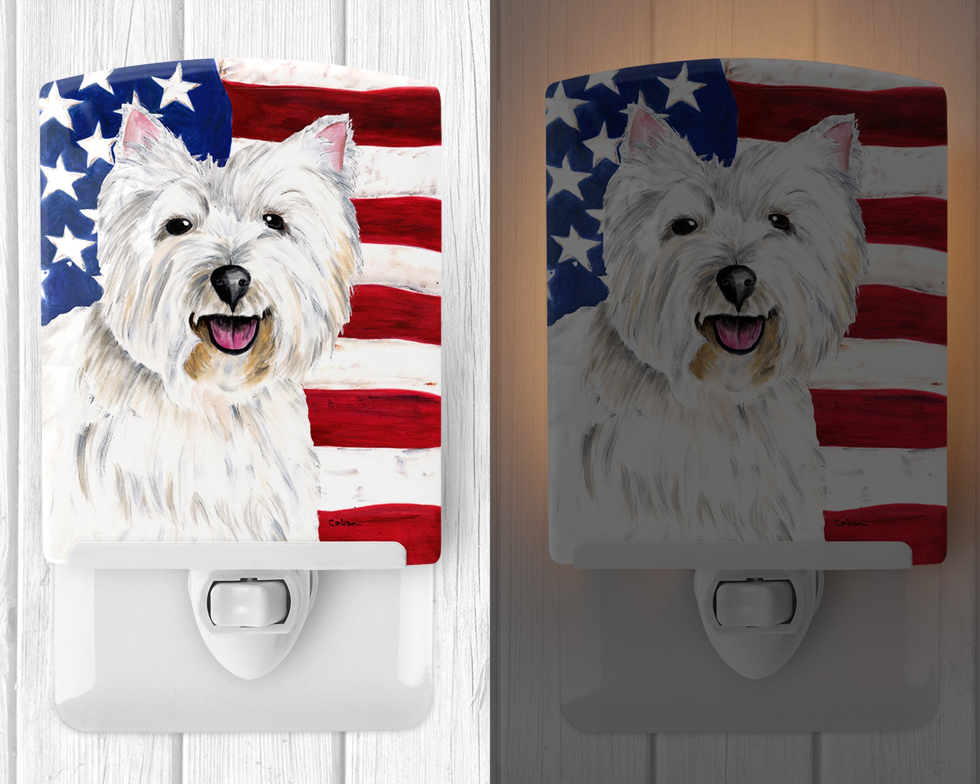 USA American Flag with Westie Ceramic Night Light SC9008CNL - the-store.com