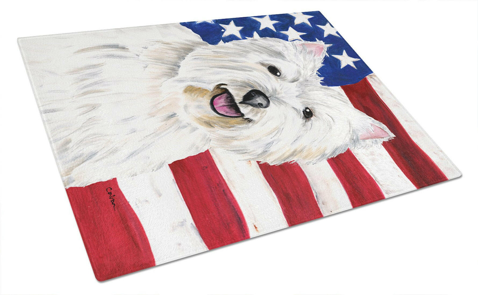 USA American Flag with Westie Glass Cutting Board Large by Caroline's Treasures