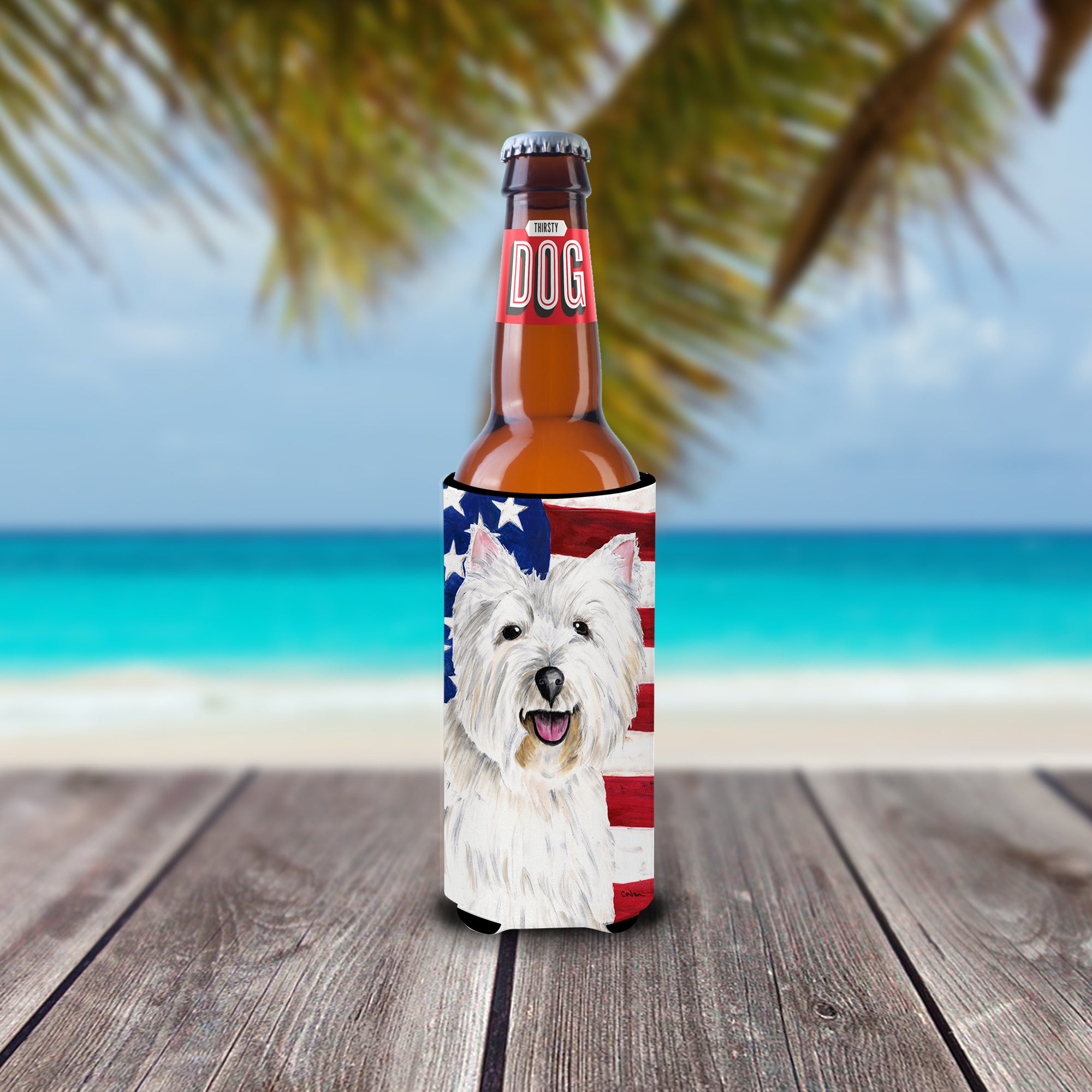 USA American Flag with Westie Ultra Beverage Insulators for slim cans SC9008MUK.