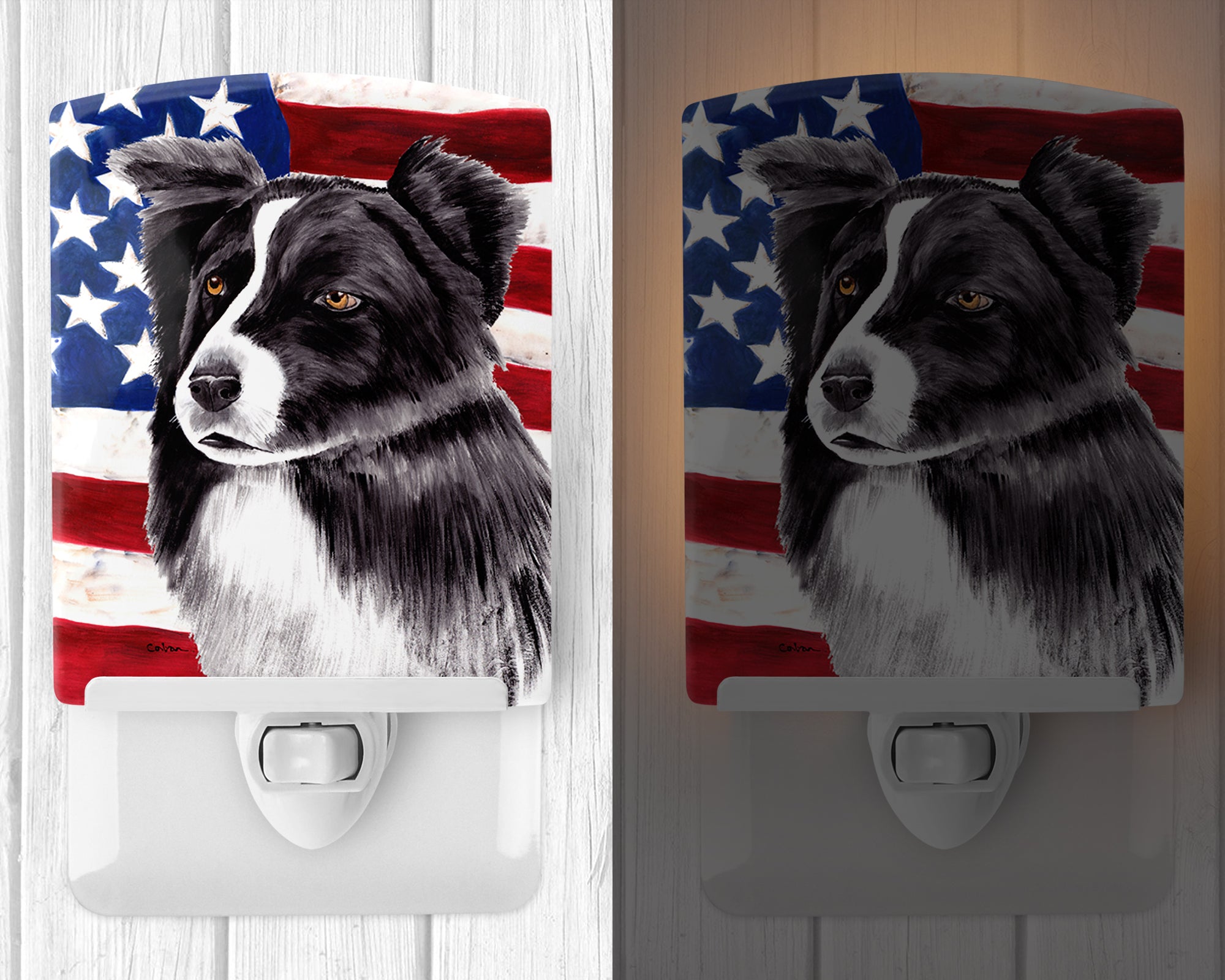 USA American Flag with Border Collie Ceramic Night Light SC9009CNL - the-store.com