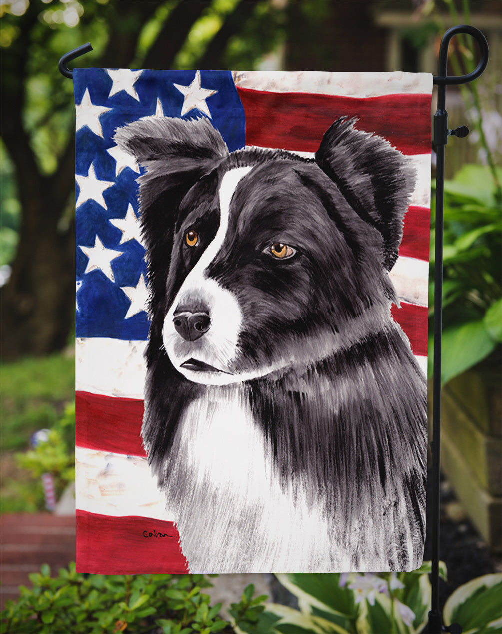 USA American Flag with Border Collie Flag Garden Size.