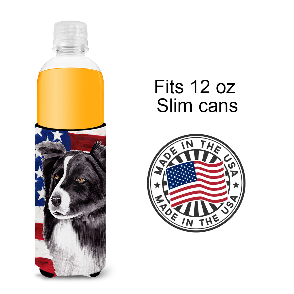 USA American Flag with Border Collie Ultra Beverage Insulators for slim cans SC9009MUK.