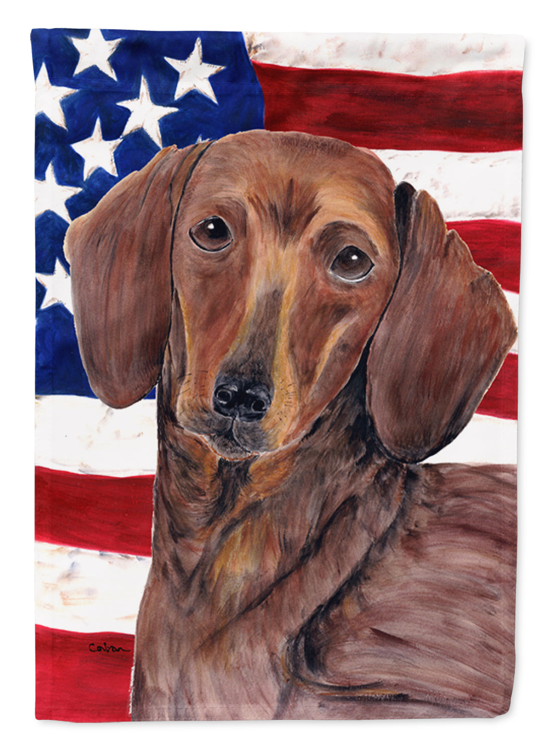 USA American Flag with Dachshund Flag Canvas House Size  the-store.com.