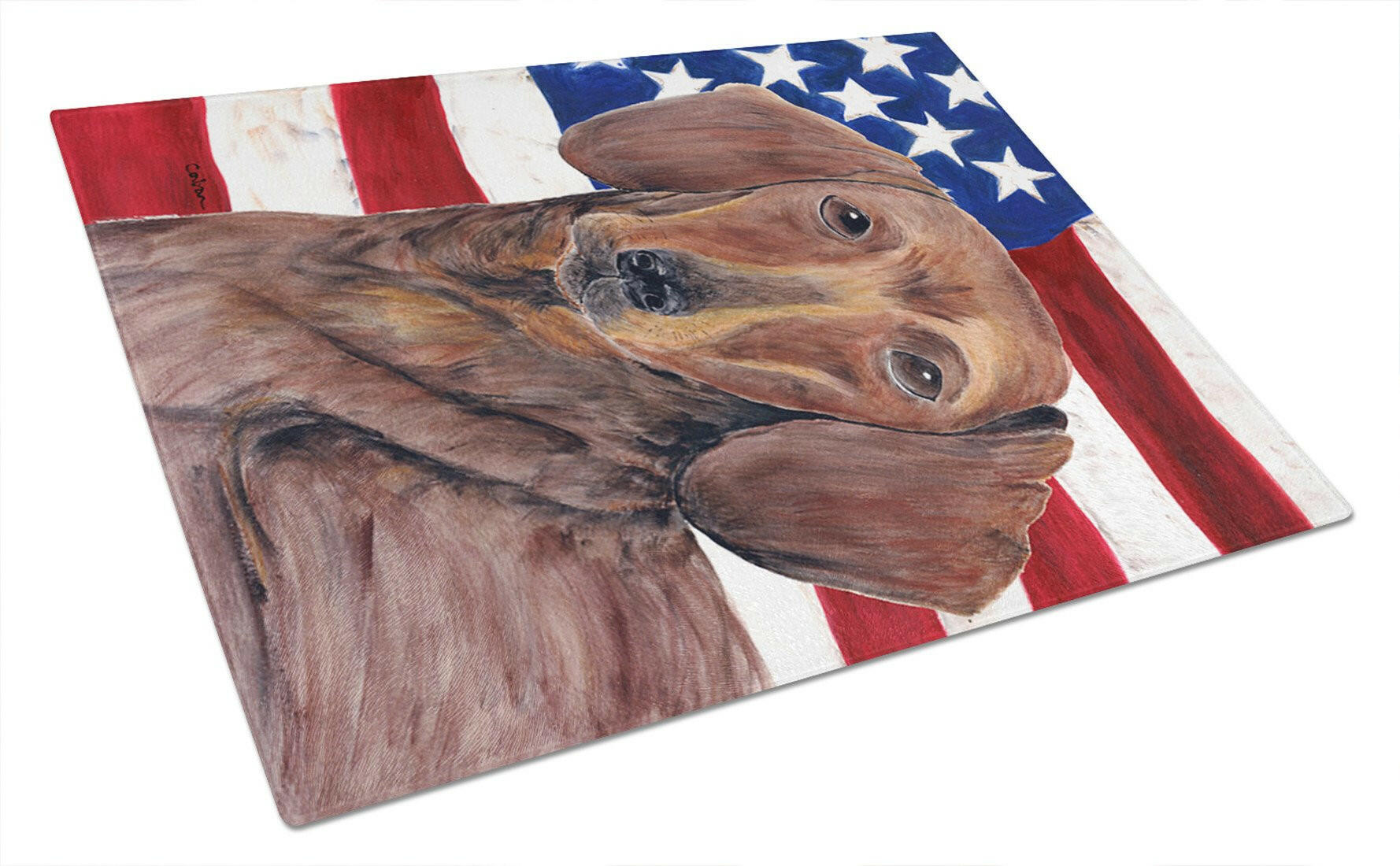 USA American Flag with Dachshund Glass Cutting Board Large by Caroline's Treasures