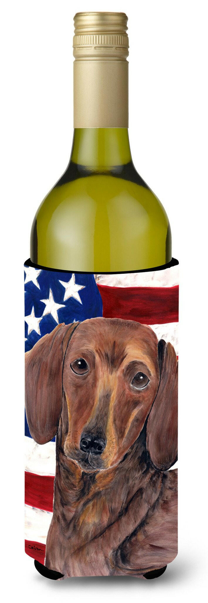 USA American Flag with Dachshund Wine Bottle Beverage Insulator Beverage Insulator Hugger SC9010LITERK by Caroline's Treasures