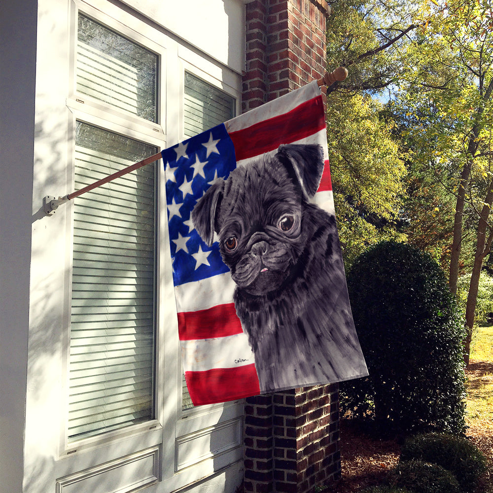 USA American Flag with Pug Flag Canvas House Size  the-store.com.