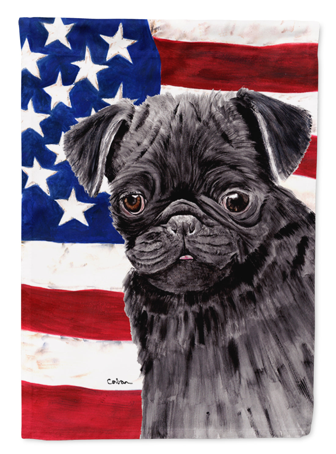 USA American Flag with Pug Flag Canvas House Size  the-store.com.