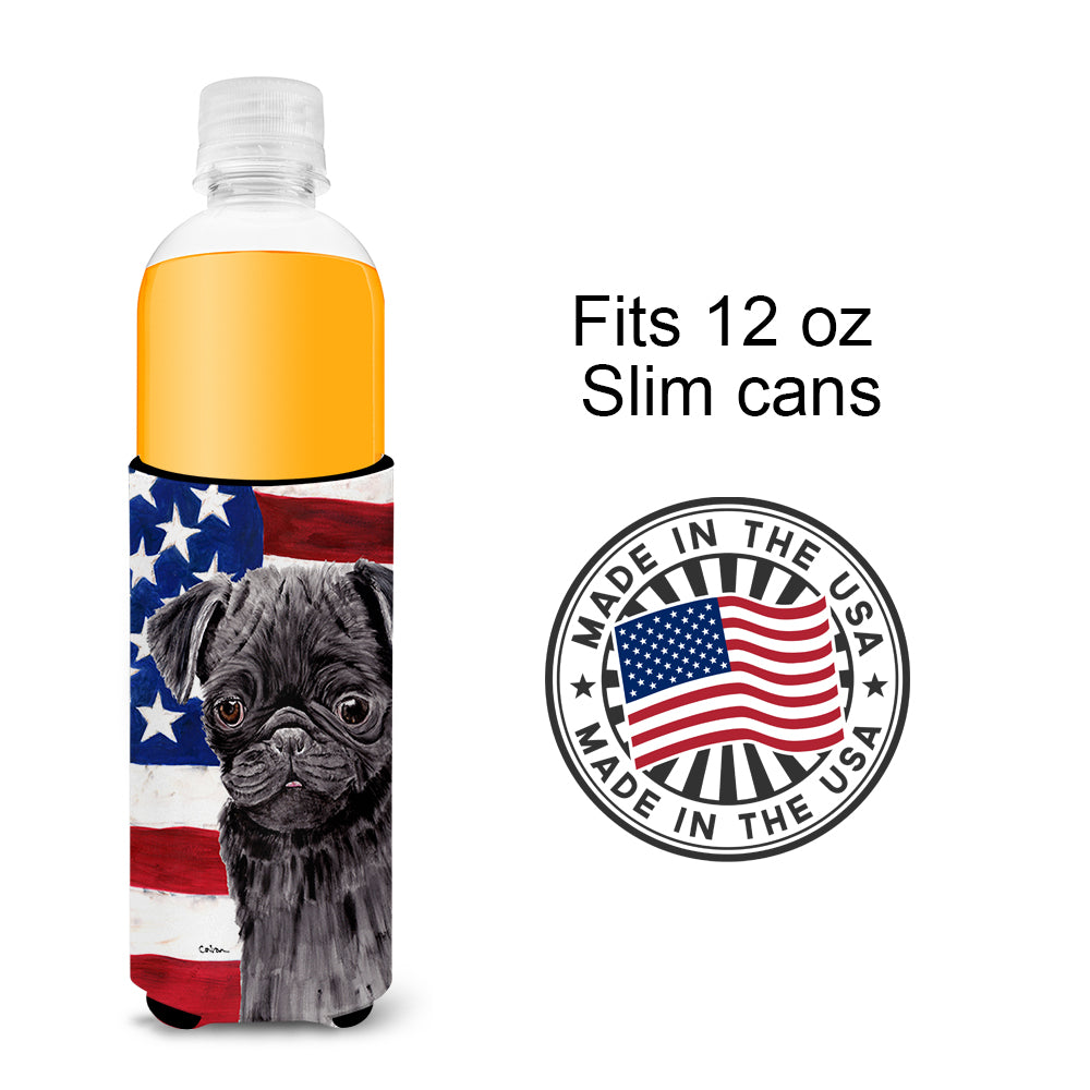 USA American Flag with Pug Ultra Beverage Insulators for slim cans SC9011MUK.