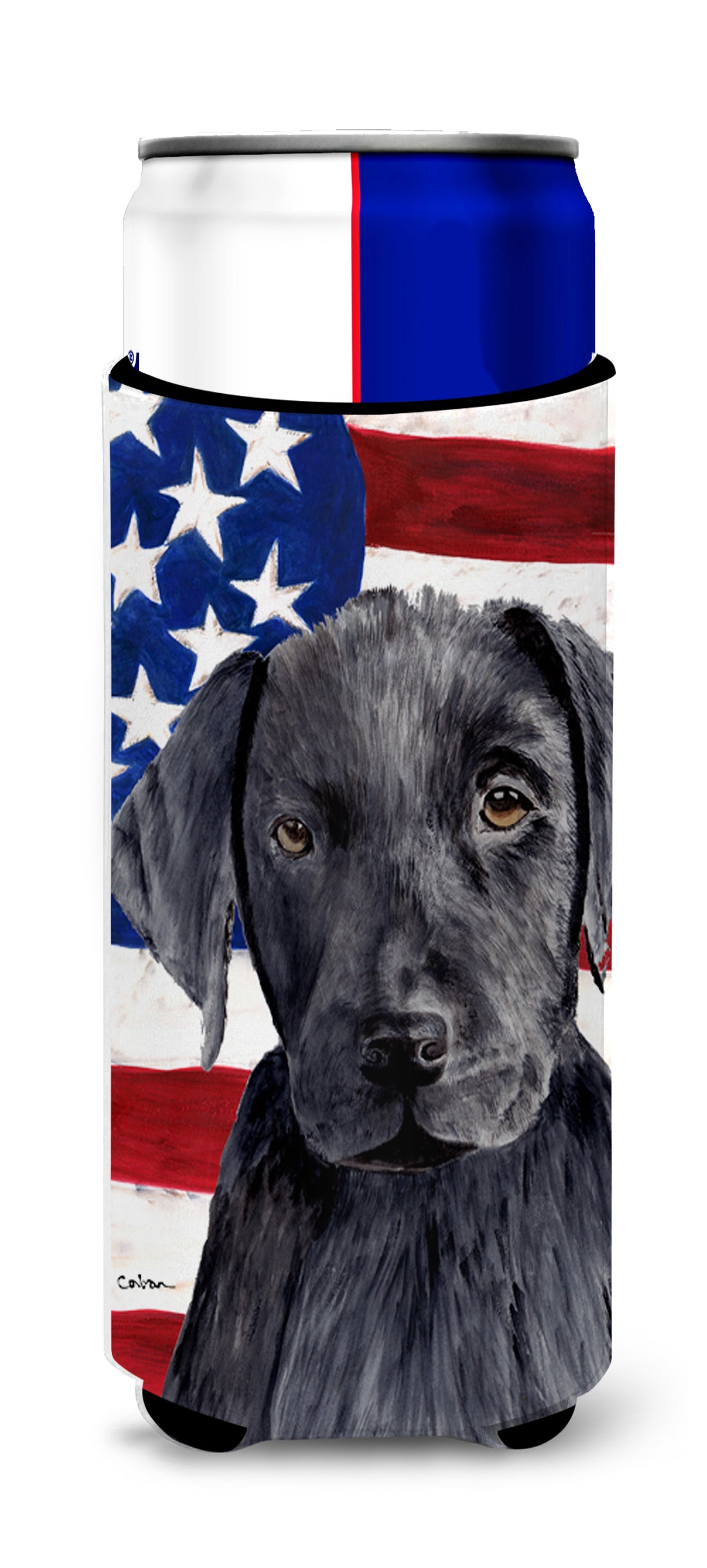 USA American Flag with Labrador Ultra Beverage Insulators for slim cans SC9012MUK.