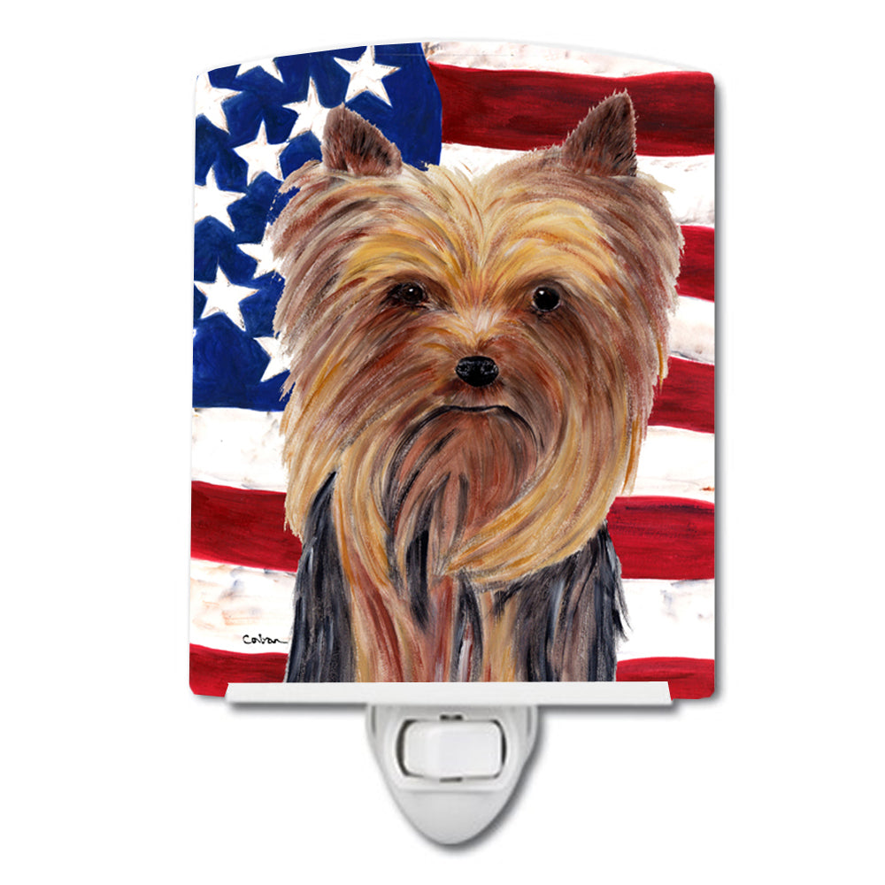 USA American Flag with Yorkie Ceramic Night Light SC9013CNL - the-store.com