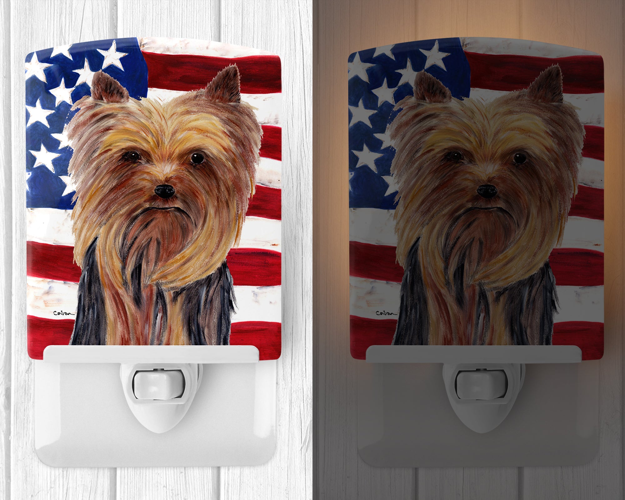 USA American Flag with Yorkie Ceramic Night Light SC9013CNL - the-store.com