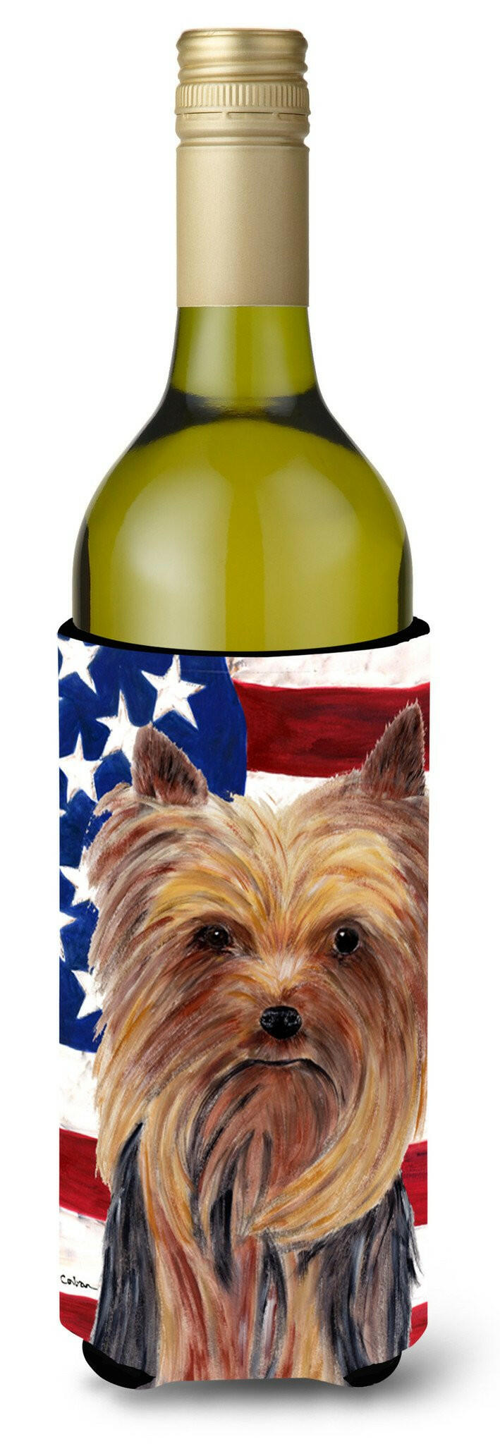 USA American Flag with Yorkie Wine Bottle Beverage Insulator Beverage Insulator Hugger by Caroline&#39;s Treasures