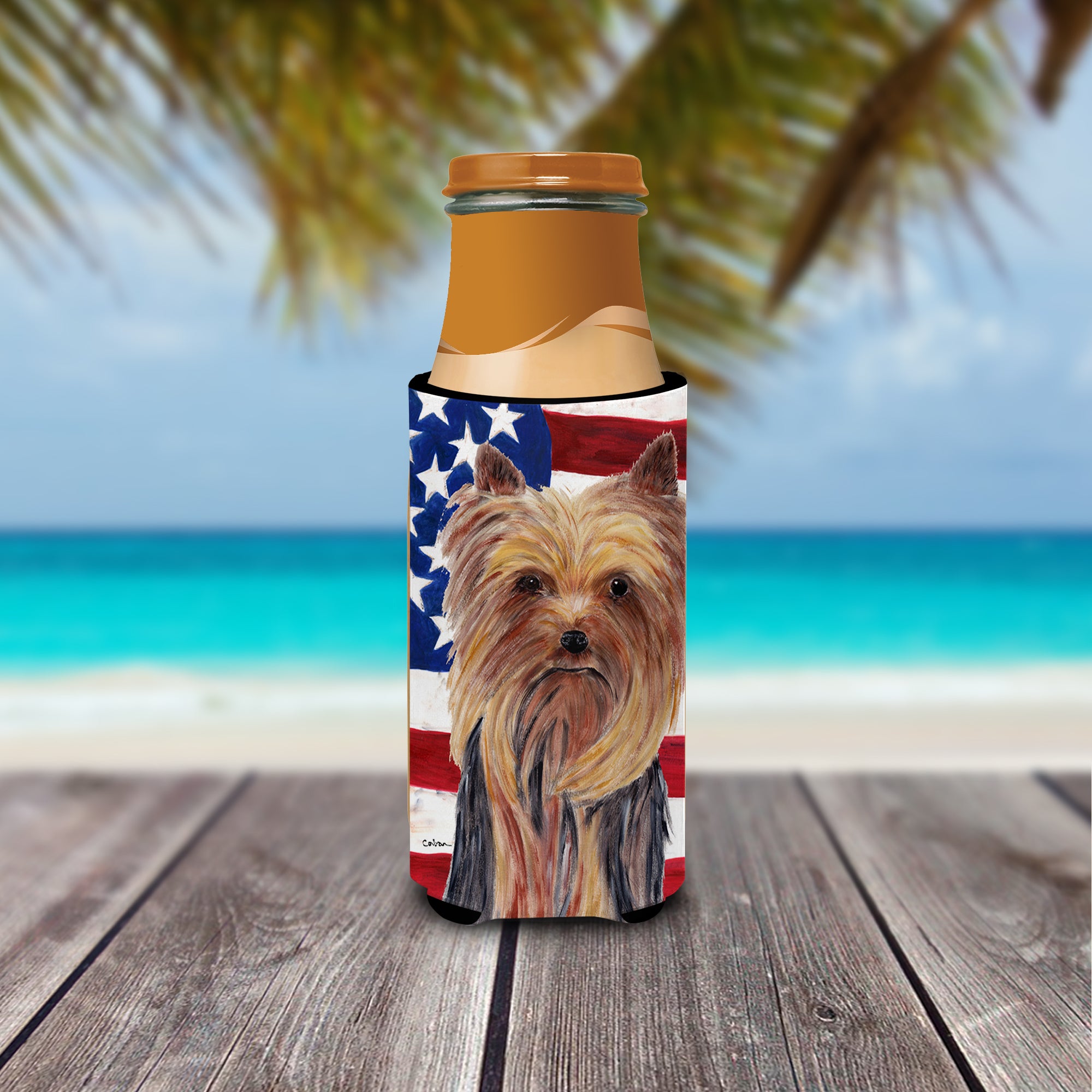 USA American Flag with Yorkie Ultra Beverage Insulators for slim cans SC9013MUK.