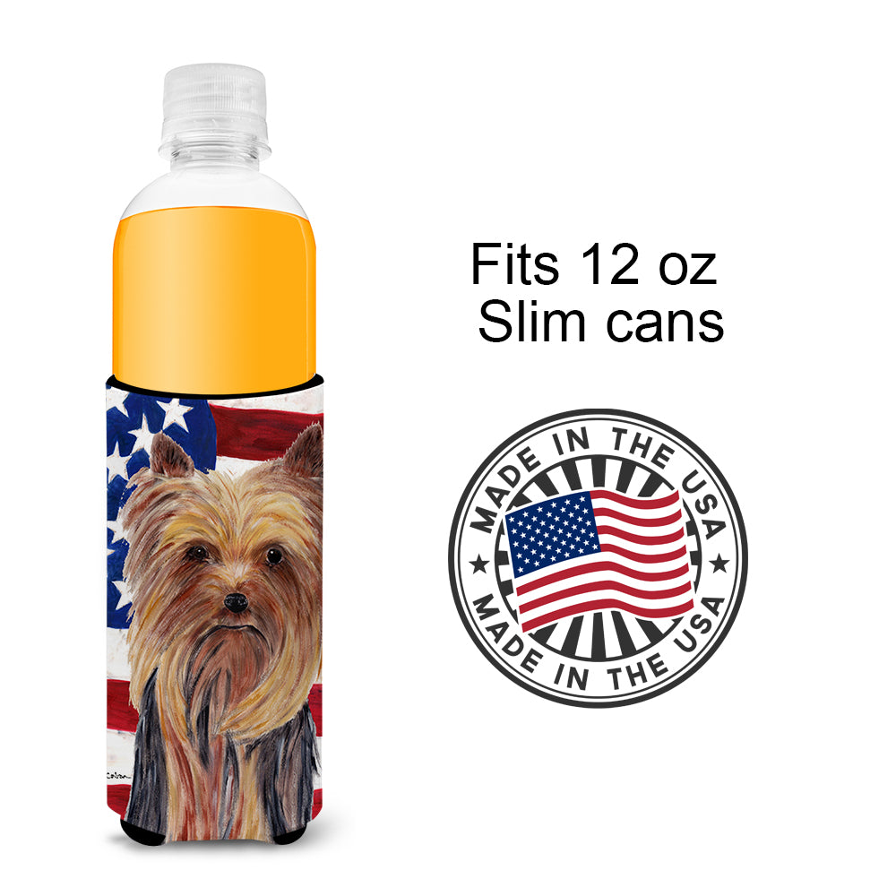 USA American Flag with Yorkie Ultra Beverage Insulators for slim cans SC9013MUK.