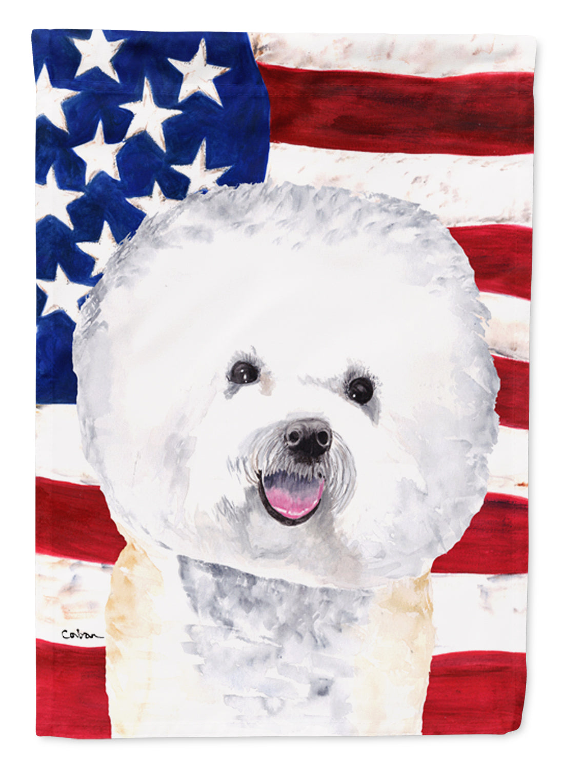 USA American Flag with Bichon Frise Flag Canvas House Size  the-store.com.