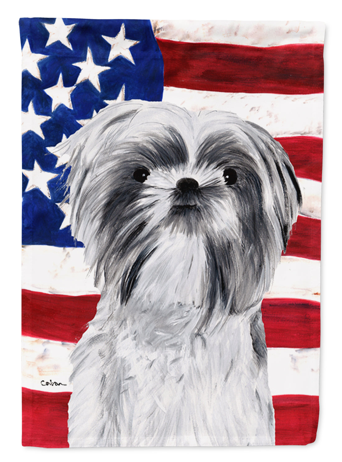 USA American Flag with Shih Tzu Flag Garden Size.