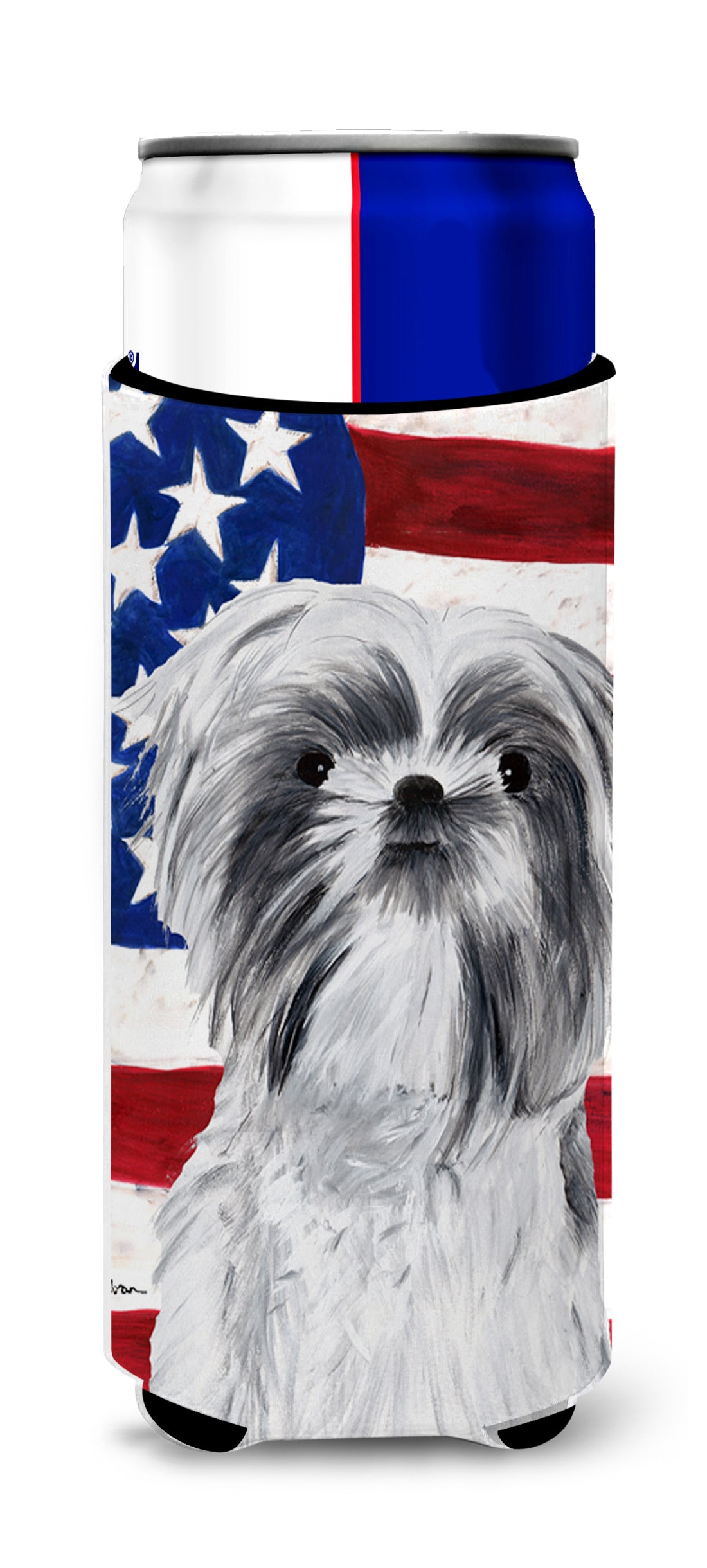 USA American Flag with Shih Tzu Ultra Beverage Insulators for slim cans SC9015MUK.